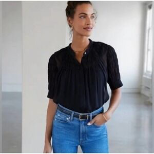 AYR Silk Cotton The Love Spell Blouse Women's Large Black Sheer Dark Romantic